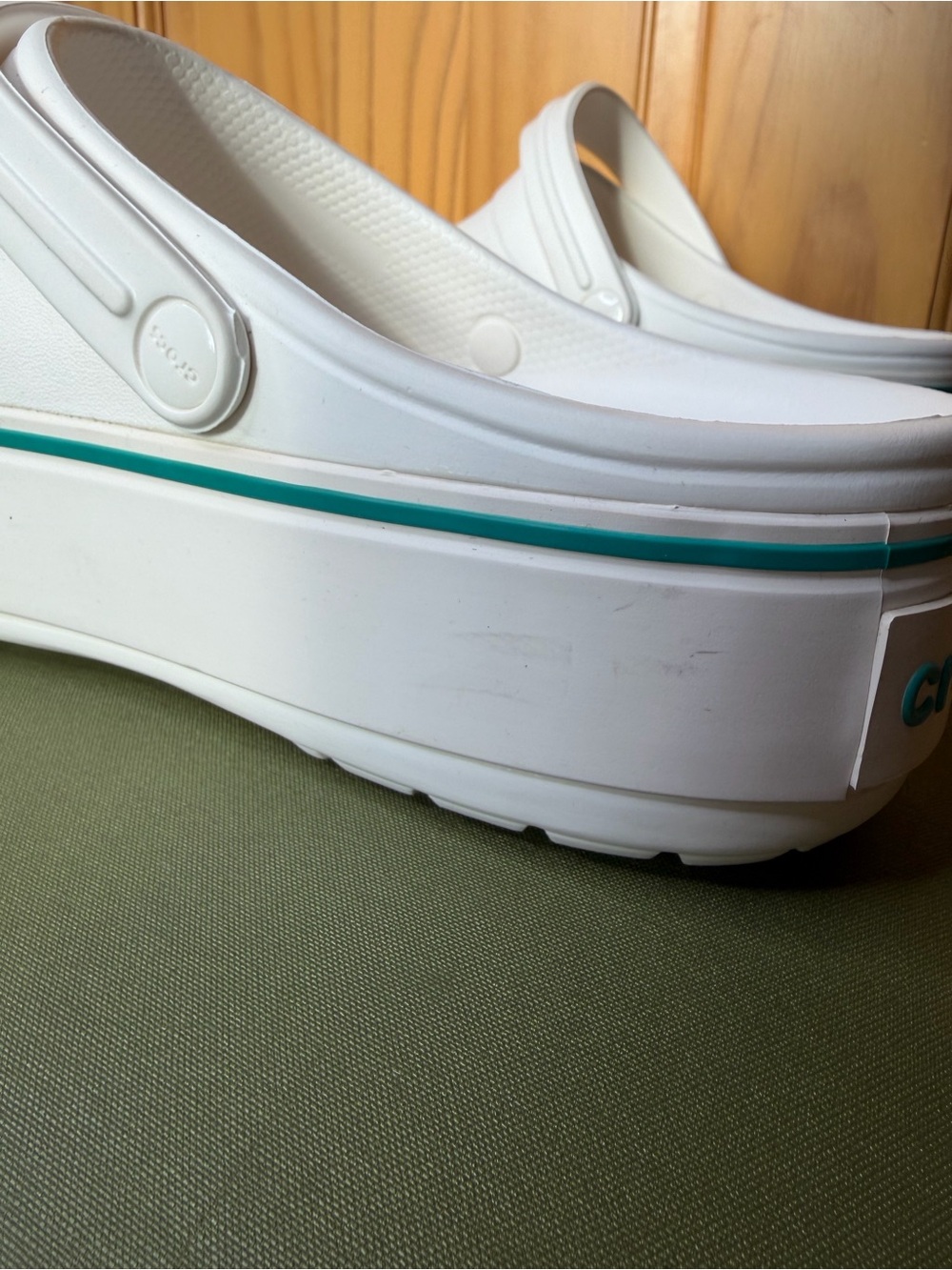 CROCS White Platform Clogs with Teal Stripe - Picture 5 of 5